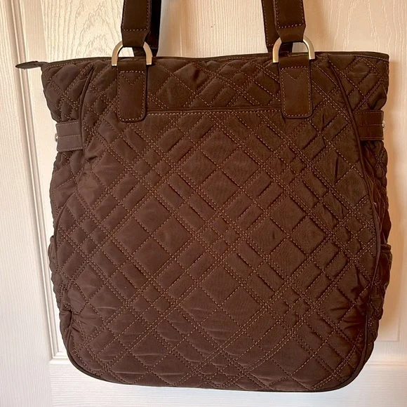 Vera Bradley Large Brown Quilted Shoulder / Tote Bag with Zebra Print Interior - Picture 3 of 11